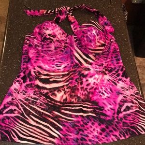 Smart & sexy pink and black swim top/tank Sz 38c